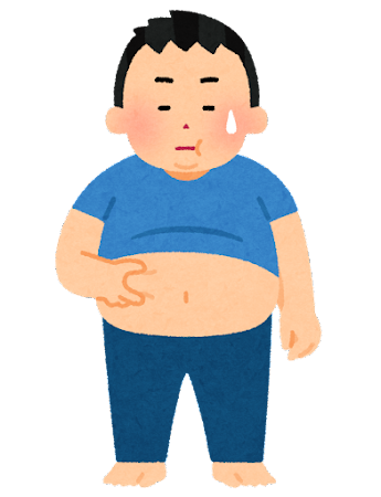 お腹の肉をつまむ太った男性のイラスト（ダイエット前）